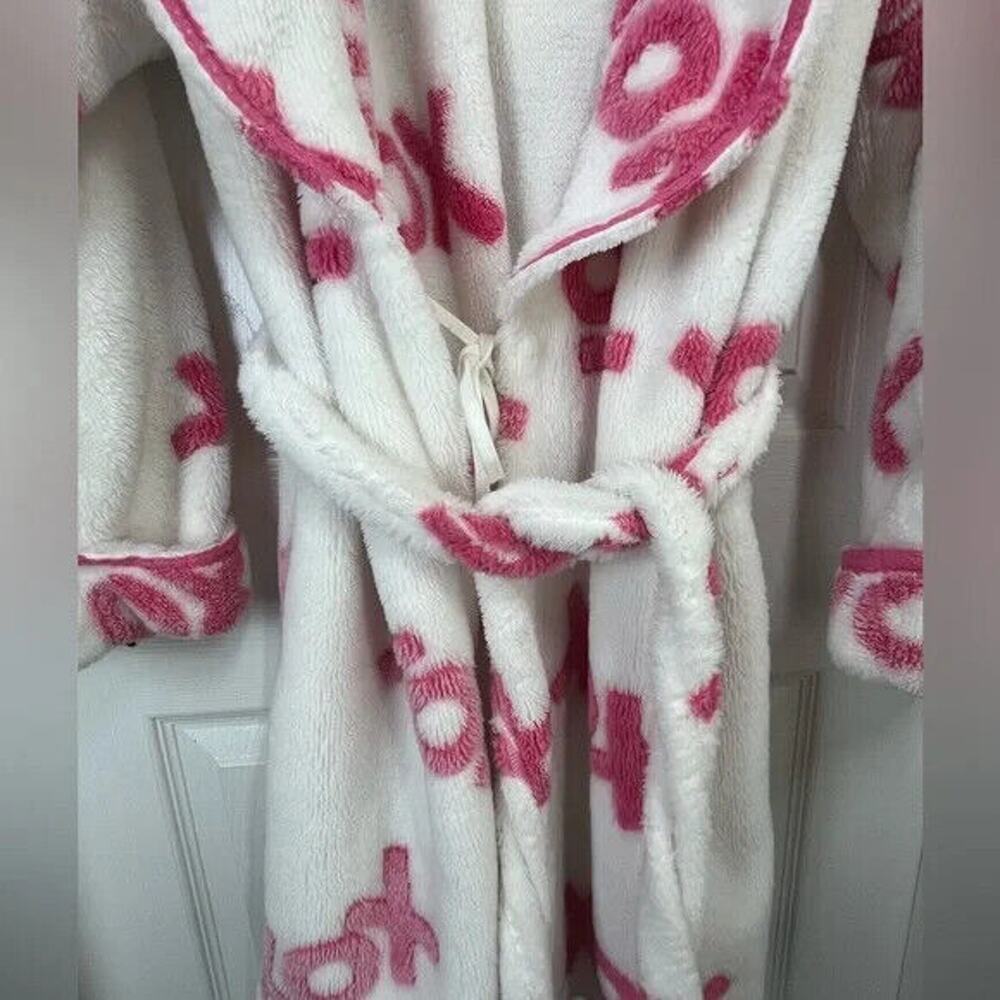 Betsey Johnson XOX soft plush belted robe, white/pink, size S - Picture 6 of 9